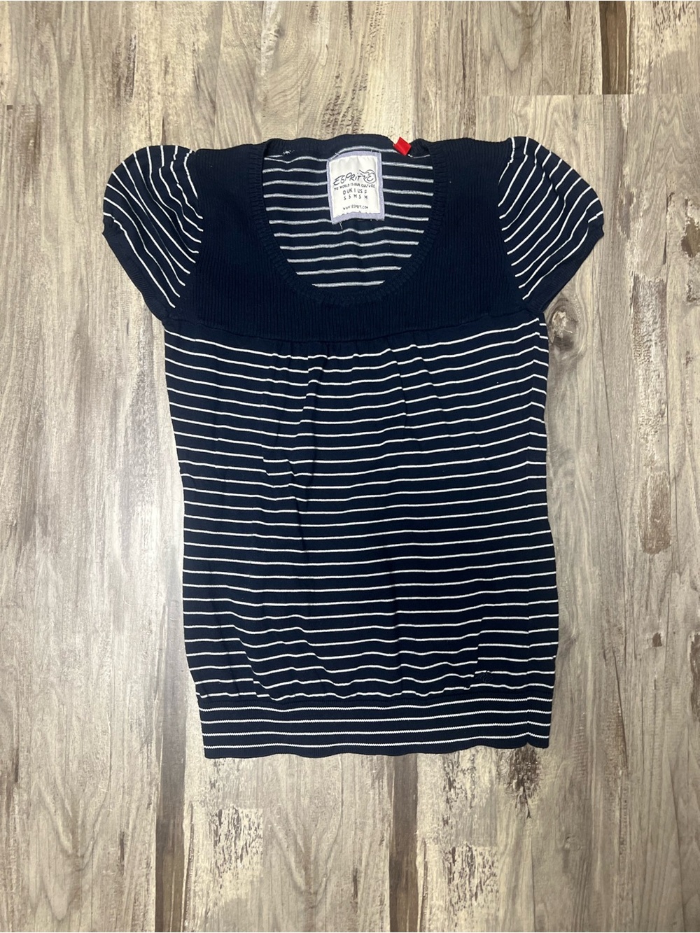 Vintage Esprit Y2K Striped Knit Top Size S Navy Blue White Banded Bottom